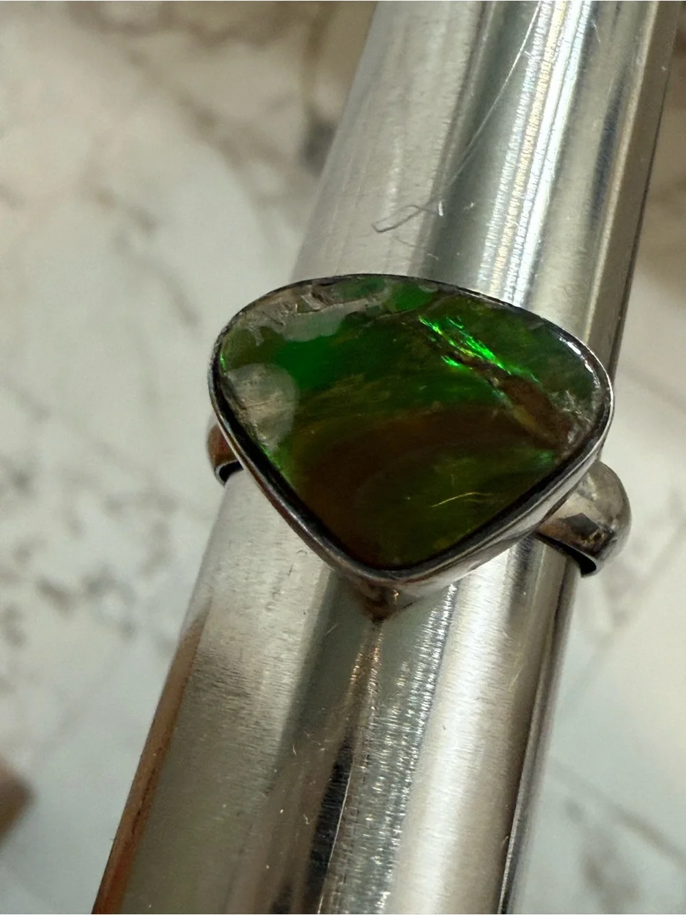 Vintage Ammolite Ring 925 Sterling Silver Size 9 Green Stone